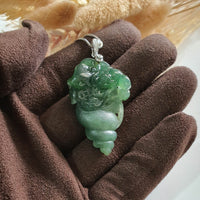 Highly Translucent Icy Green Jadeite "Conch of Wealth" Pendant (JAB005652) 7