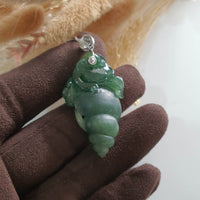 Highly Translucent Icy Green Jadeite "Conch of Wealth" Pendant (JAB005652) 3