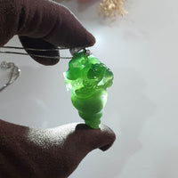 Highly Translucent Icy Green Jadeite "Conch of Wealth" Pendant (JAB005652) 6