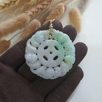 Translucent Green with Light Lavender Jadeite "Auspicious Bats Medallion" Pendant (JAB005685) 2