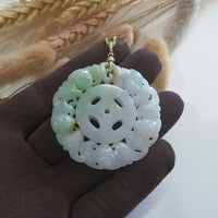 Translucent Green with Light Lavender Jadeite "Auspicious Bats Medallion" Pendant (JAB005685) 3