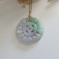 Translucent Green with Light Lavender Jadeite "Auspicious Bats Medallion" Pendant (JAB005685) 1