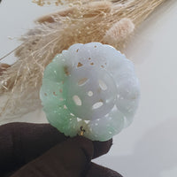 Translucent Green with Light Lavender Jadeite "Auspicious Bats Medallion" Pendant (JAB005685) 4
