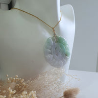 Translucent Green with Light Lavender Jadeite "Auspicious Bats Medallion" Pendant (JAB005685) 6
