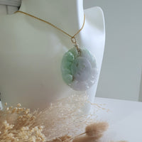Translucent Green with Light Lavender Jadeite "Auspicious Bats Medallion" Pendant (JAB005685) 7