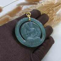 Highly Translucent Icy Bluish Green Jadeite "Manjushri" Pendant (JAB005708) 3