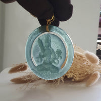 Highly Translucent Icy Bluish Green Jadeite "Manjushri" Pendant (JAB005708) 4