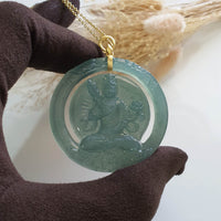 Highly Translucent Icy Bluish Green Jadeite "Manjushri" Pendant (JAB005708) 6