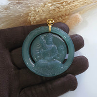 Highly Translucent Icy Bluish Green Jadeite "Manjushri" Pendant (JAB005708) 2