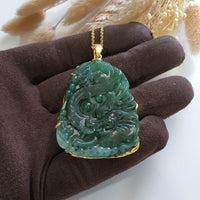 Highly Translucency Icy Green Jadeite "Majestic Dragon" Pendant (JAB005763) 5