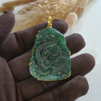Highly Translucency Icy Green Jadeite "Majestic Dragon" Pendant (JAB005763) 2