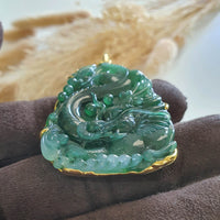 Highly Translucency Icy Green Jadeite "Majestic Dragon" Pendant (JAB005763) 7