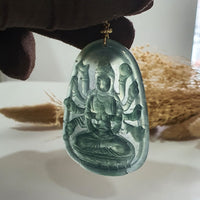 [Rare] Highly Translucent Icy Bluish Green Jadeite "1000 Arms Avalokiteshvara" Pendant (JAB005830) 8
