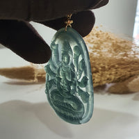 [Rare] Highly Translucent Icy Bluish Green Jadeite "1000 Arms Avalokiteshvara" Pendant (JAB005830) 9