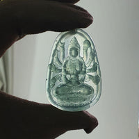 [Rare] Highly Translucent Icy Bluish Green Jadeite "1000 Arms Avalokiteshvara" Pendant (JAB005830) 3
