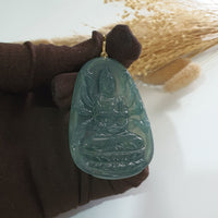 [Rare] Highly Translucent Icy Bluish Green Jadeite "1000 Arms Avalokiteshvara" Pendant (JAB005830) 5