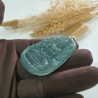[Rare] Highly Translucent Icy Bluish Green Jadeite "1000 Arms Avalokiteshvara" Pendant (JAB005830) 6