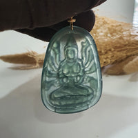 [Rare] Highly Translucent Icy Bluish Green Jadeite "1000 Arms Avalokiteshvara" Pendant (JAB005830) 7