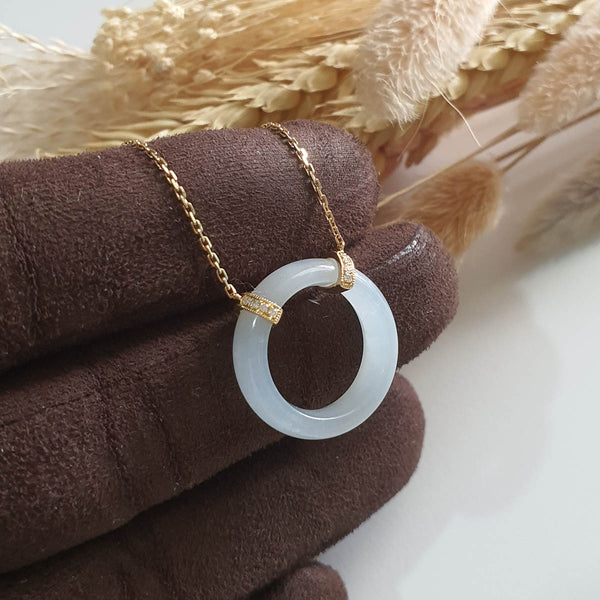 Highly Translucency Icy Jadeite “Eternity Hoop” Pendant Necklace (JAB005832) 1