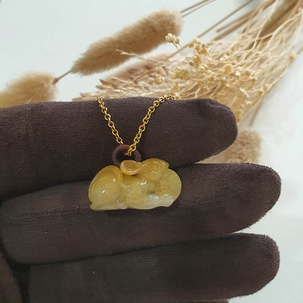 Translucent Icy Honey Yellow Jadeite "Fortune Mouse" Pendant (JAB005846) 1
