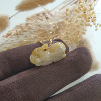 Translucent Icy Honey Yellow Jadeite "Fortune Mouse" Pendant (JAB005846) 3