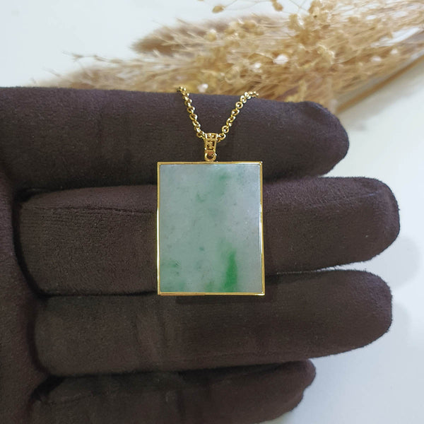 Translucent Bright Green Moss on Snow Jadeite “Wushi” Pendant (JAB005920) 1