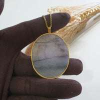 Good Translucency Icy Tri-Colour Black Jadeite "The Oval" Pendant (JAB005922) 1