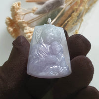 Translucent Lavender Jadeite "Mother Mary and Baby Jesus" Pendant (JAB006051) 6
