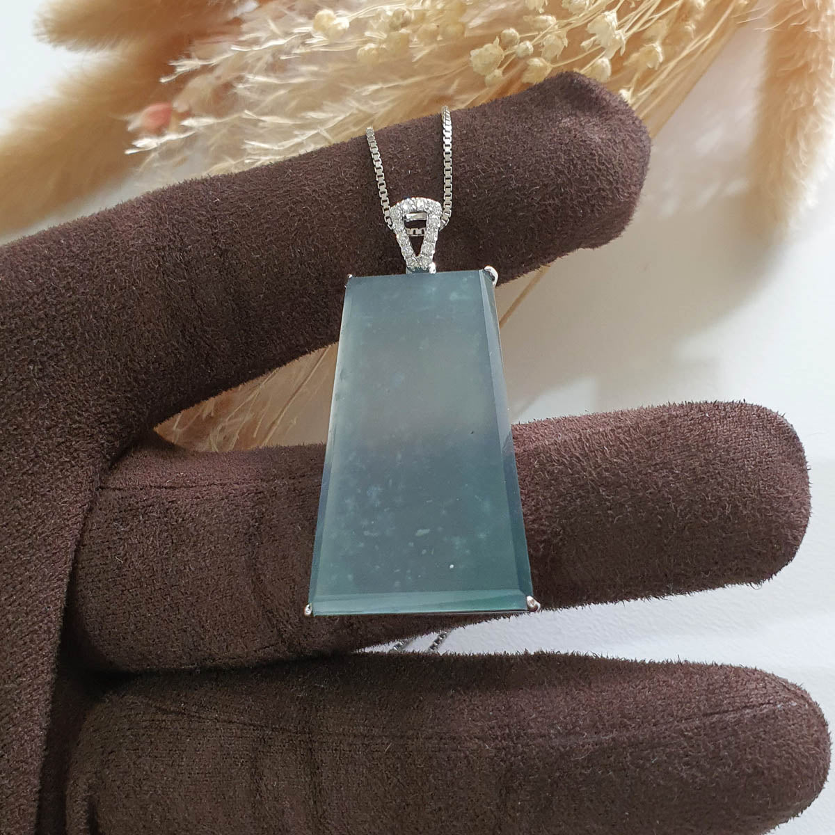 Highly Translucent Icy Blue Jadeite “Icy Trapezoid” Pendant (JAB006052) 1