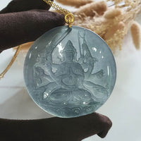 [Rare] Highly Translucent Icy Blue Jadeite "Cundi Bodhissattva" Pendant (JAB006062) 2