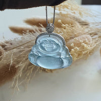 Highly Translucent Icy Blue "Laughing Buddha" Pendant (JAB006064) 7
