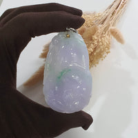 Good Translucency Icy Lavender and Green "Morning Glory" Pendant (JAB006140) 6