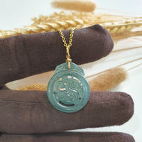 Highly Translucent Icy Bluish Green "Pixiu" Pendant (JAB006246) 2