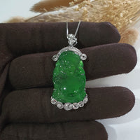 Highly Translucent Icy Brilliant Green Jadeite "Divine Treasure" Pendant (JAB006266) 3