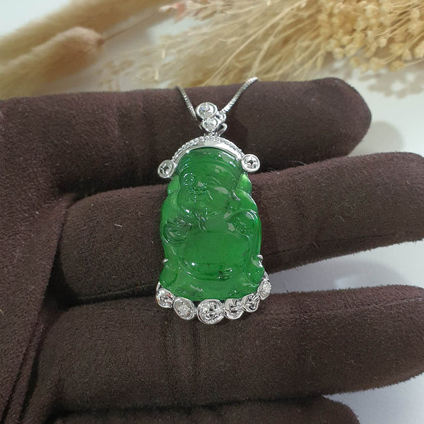 Highly Translucent Icy Brilliant Green Jadeite "Divine Treasure" Pendant (JAB006266) 1