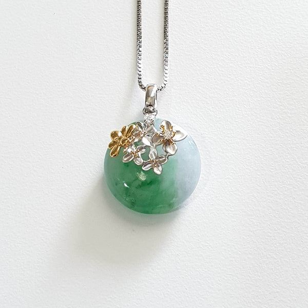 Translucent Icy Green with Lavender Jadeite "Enchanted Bee and Baby’s Breath" Pendant (JAB006286) 1