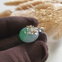 Translucent Icy Green with Lavender Jadeite "Enchanted Bee and Baby’s Breath" Pendant (JAB006286) 5