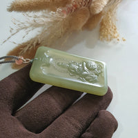 Translucent Yellowish Green Nephrite “Manjushri” Pendant (JAB006289) 4