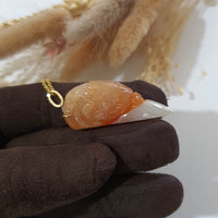 Translucent Icy Orangey Red Jadeite "Dragon and Dragon’s Tooth" Pendant (JAB006321) 3