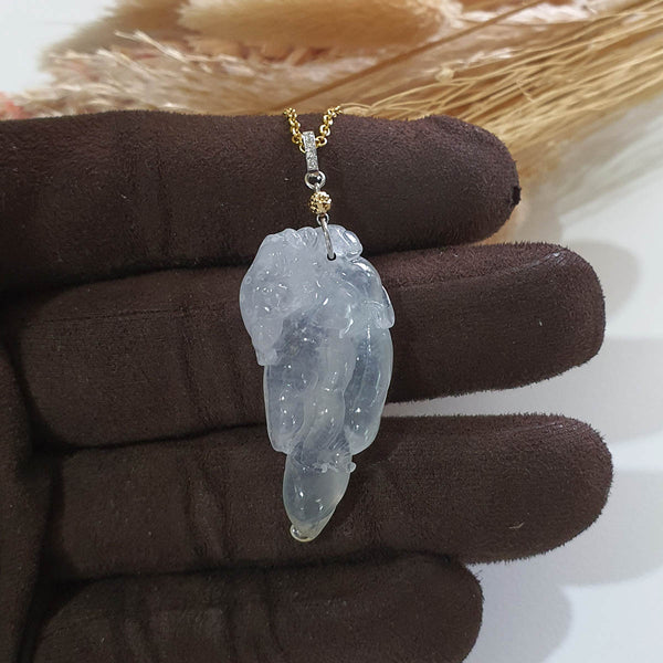 Highly Translucent Icy Jadeite "Longevity" Pendant (JAB006322) 1