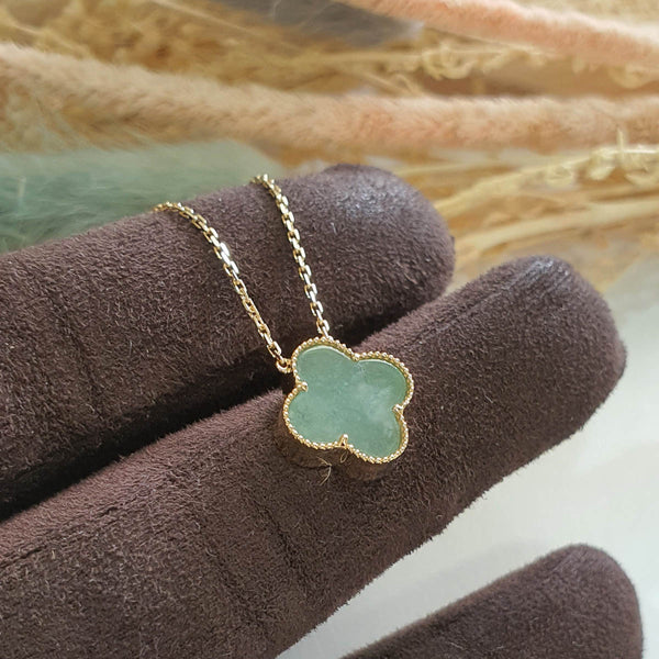 Good Translucency Icy Green Jadeite “Clover’s Love” Pendant Necklace (JAB006329) 1