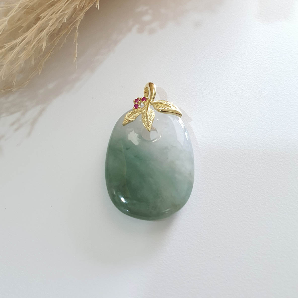 Good Translucency Icy with Green Jadeite "Flower Blossom" Pendant (JAB006403) 1