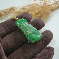 Translucent Brilliant Deep Green Jadeite “Auspicious Peanuts” Pendant (JAB006436) 7