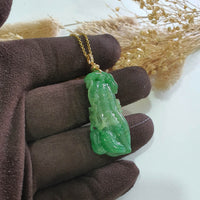 Translucent Brilliant Deep Green Jadeite “Auspicious Peanuts” Pendant (JAB006436) 2