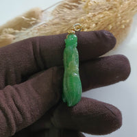 Translucent Brilliant Deep Green Jadeite “Auspicious Peanuts” Pendant (JAB006436) 5