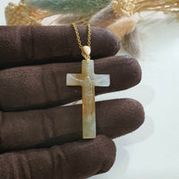 Translucent Icy and Icy Honey Yellowish Jadeite "Crucifix" Pendant (JAB006452) 4