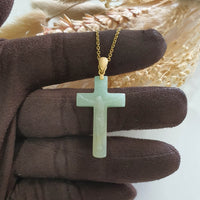 Translucent Light Apple Green and Yellow Jadeite "Crucifix" Pendant (JAB006463) 2