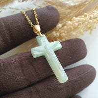 Translucent Light Apple Green and Yellow Jadeite "Crucifix" Pendant (JAB006463) 3
