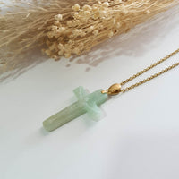 Translucent Light Apple Green and Yellow Jadeite "Crucifix" Pendant (JAB006463) 6