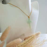 Translucent Light Apple Green and Yellow Jadeite "Crucifix" Pendant (JAB006463) 8